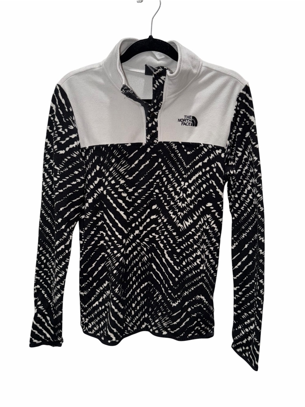 The North Face Youth Black & White Patterned Quarter Buttoned Fleece Pullover